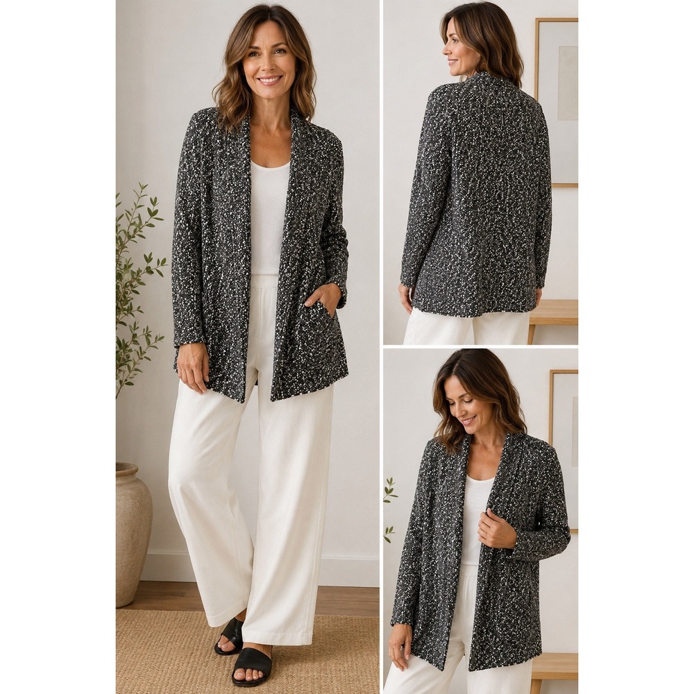 Eileen Fisher Cardigan Women XS Dark Academia Marled Boucle Italian Cotton Knit